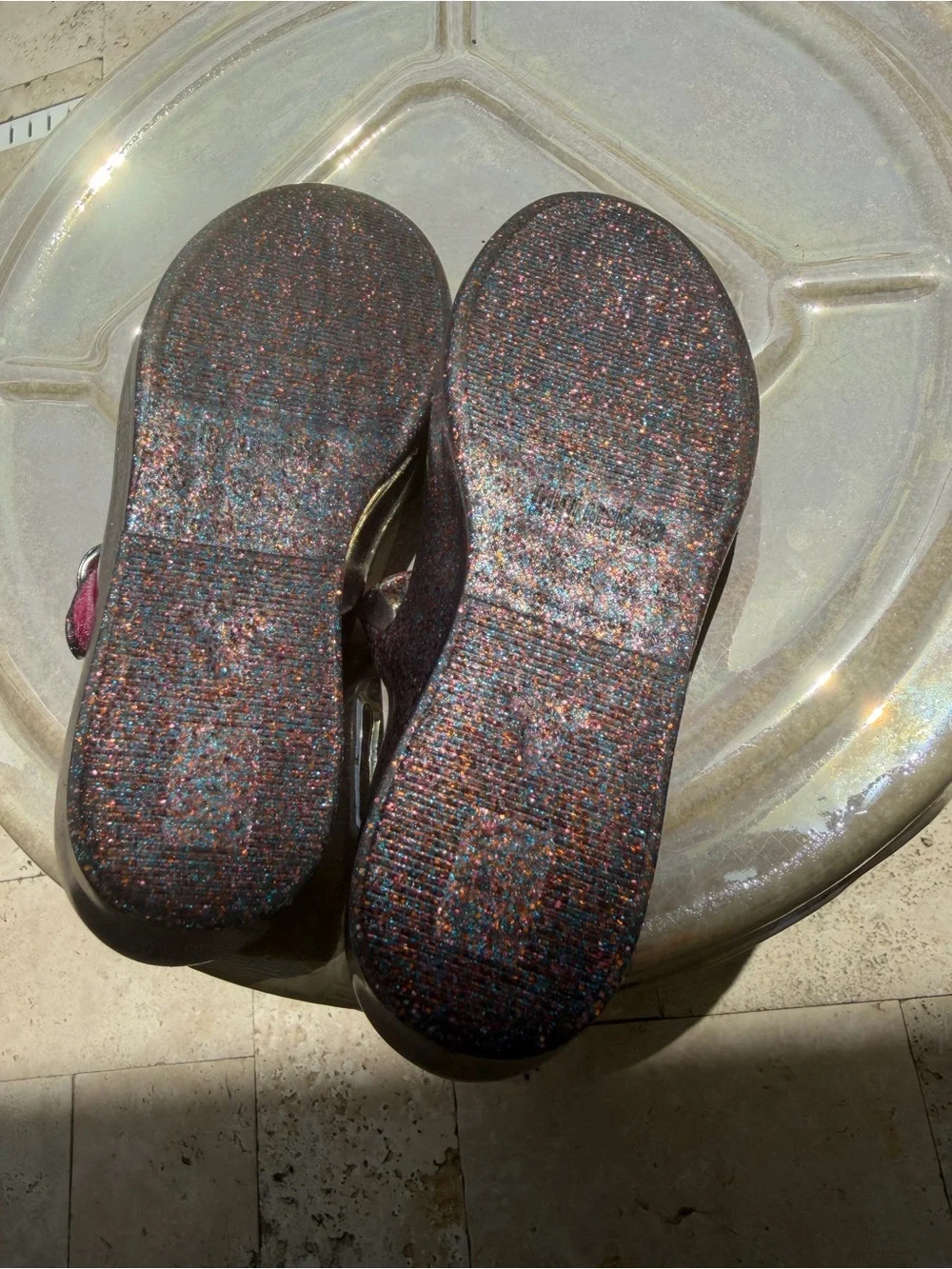 Mini Melissa Girls' Glitter Mary Jane Ballet Flats with Pink Bow girl size 12